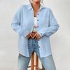 Women Casual Shirt Lapel Long Sleeve Button Down Casual Top with Patch Pocket Solid Color