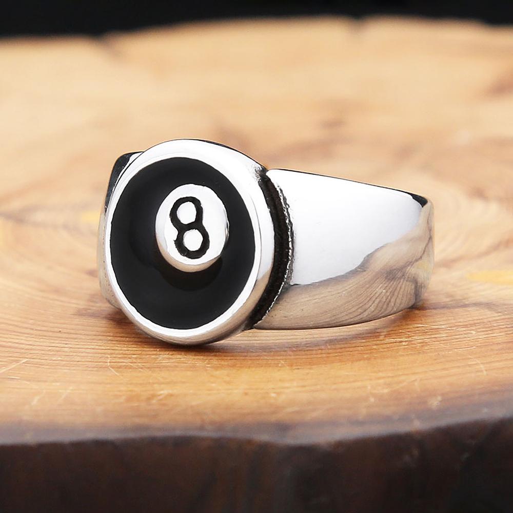Punk Vintage Number Black 8 Eight Pool Billiard Ball Gear Rings For Men Women Stainless Steel Hip Hop Party Jewelry Dropshipping