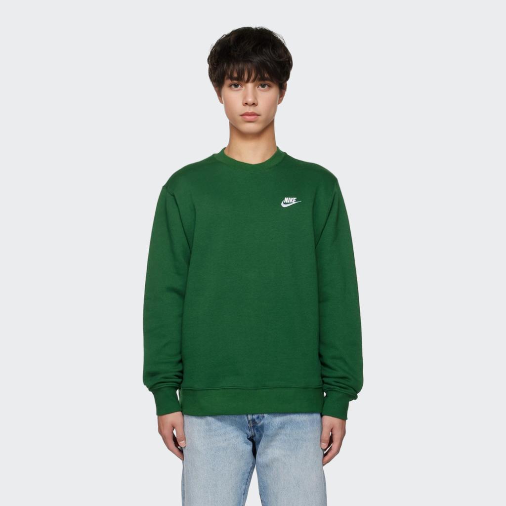 Nike Solid Color Logo Embroidery Crew Neck Pullover Sweatshirt Men Tops Green BV2663-341