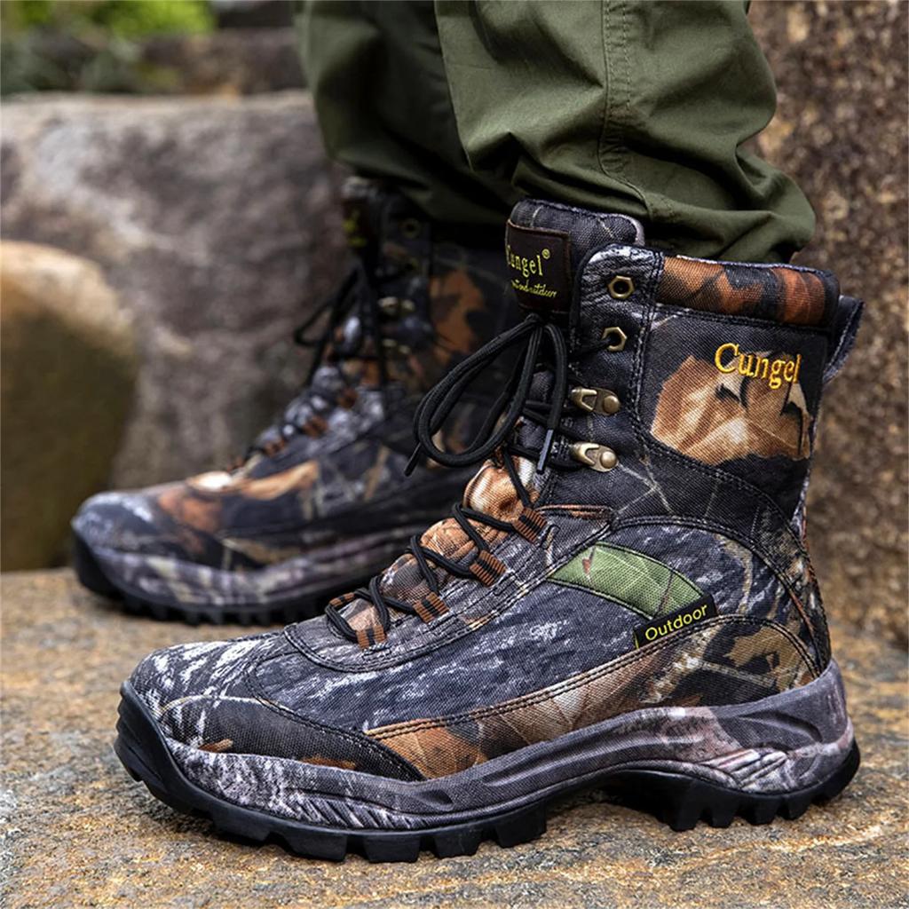 Fashion Men's High Top Camouflage Hunting Boots Breathable Outdoor Hiking Wear-Resistant Waterproof Mountaineering Boots Tactical Shoes