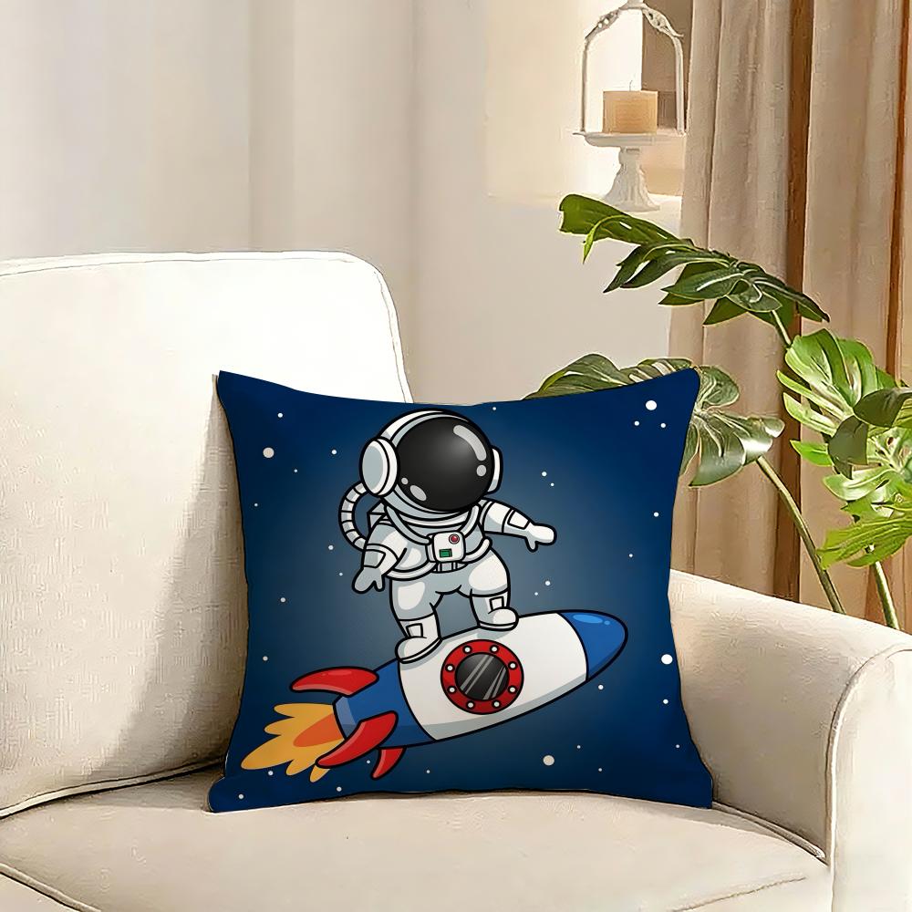 outer space spaceship astronaut rocket Cushion Cover Reversible Plush Pillow Cover Soft Fluffy Home Decor for Sofa Bedroom