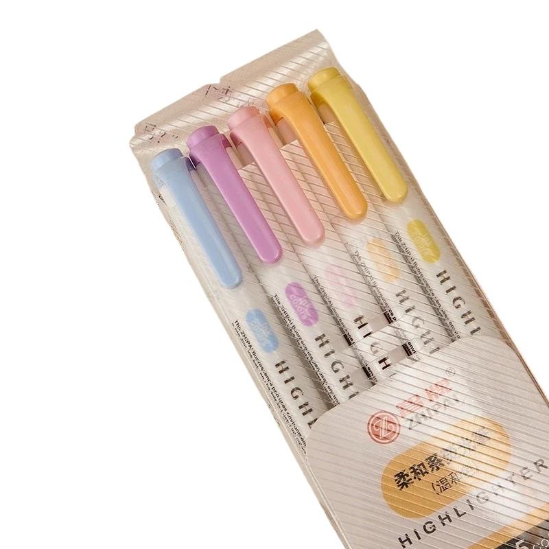5 Цветов/Коробка Двусторонние Маркеры-Хайлайтеры Коллекция Флуоресцентные Рисовальные Маркеры Ручки-Хайлайтеры Арт Японские Очаровательные Пастельные Канцелярские Товары
