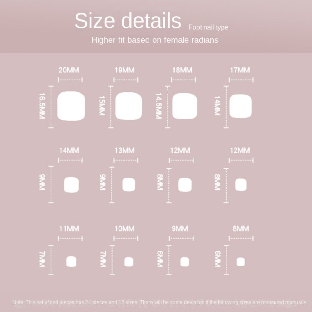 24pcs DIY Detachable Fake Nials Simple Glitter False Nails Foot Nails White Edge French