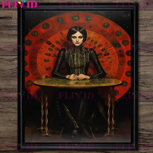 Красная жрица и магическая ведьма, душа, магия, поклонение, настенная живопись маслом, ужас, демон, готика, темное фэнтези, искусство