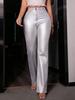 Rose Beauty A High Waist Solid Black PU Leather Pants Women Elastic Pencil Skinny Tight Pants