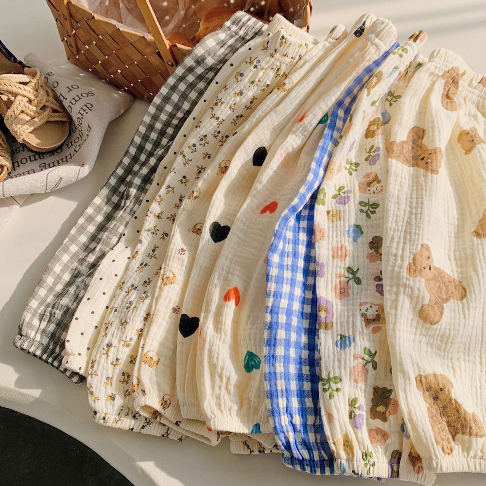 Детские брюки-фонарики из хлопковой марли в корейском стиле для весны/лета 2025 - Унисекс, Тонкие, Свободного гаремного кроя