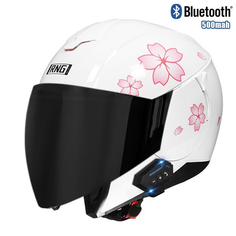 Bluetooth Motorcycle Helmet 3/4 Open Face Men Women ABS Full Coverage Riding Gear