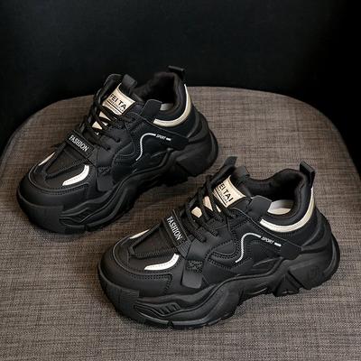 Модная женская повседневная спортивная обувь Модная зимняя обувь с нашивками на шнуровке Толстая подошва Противоскользящая Износостойкая Низкая