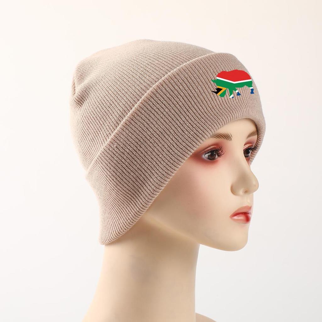 Вязаная шапка с принтом носорога и флага ЮАР, мужская кепка, легкая универсальная простая шапка с помпоном, вязаная шапка, шапка