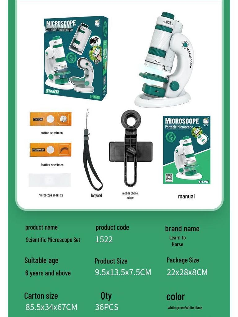 Портативный детский микроскоп, набор для научных экспериментов - развивающая игрушка для учеников начальной и средней школы, для мальчиков и девочек