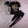 Casual Women Two Piece Outfits Summer Letter Printed Short Sleeve Top+ Pants Tracksuit