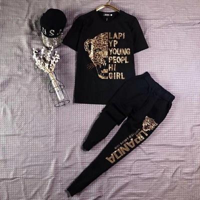 Повседневная женская одежда из двух частей Летний топ с коротким рукавом с принтом букв + спортивный костюм с брюками