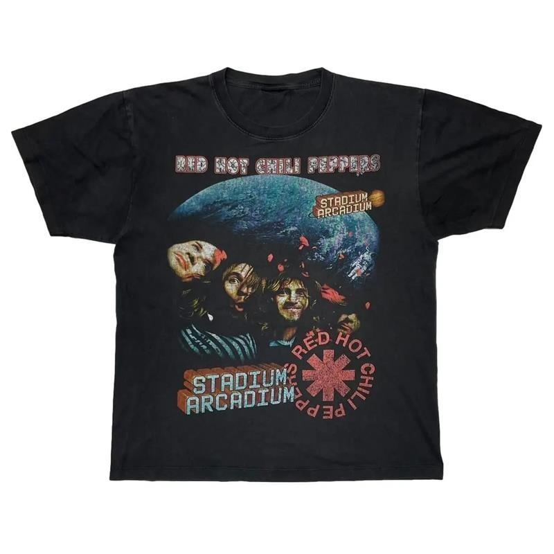 Винтажные футболки 80-х годов Red Hot Chili Peppers, винтажные свободные мужские и женские футболки, одежда оверсайз, футболка из хлопка с коротким рукавом