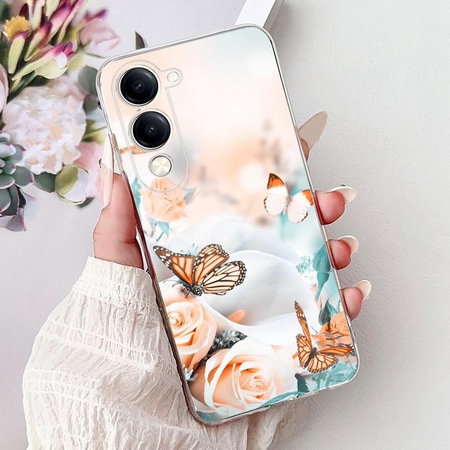 Для Vivo Y29s Y29 4G 5G / Vivo Y04 4G Задняя крышка Девчачий Модный Цветок Бабочка Рисунок Чехол Мягкий ТПУ Прозрачный Тонкий Силиконовый Чехол
