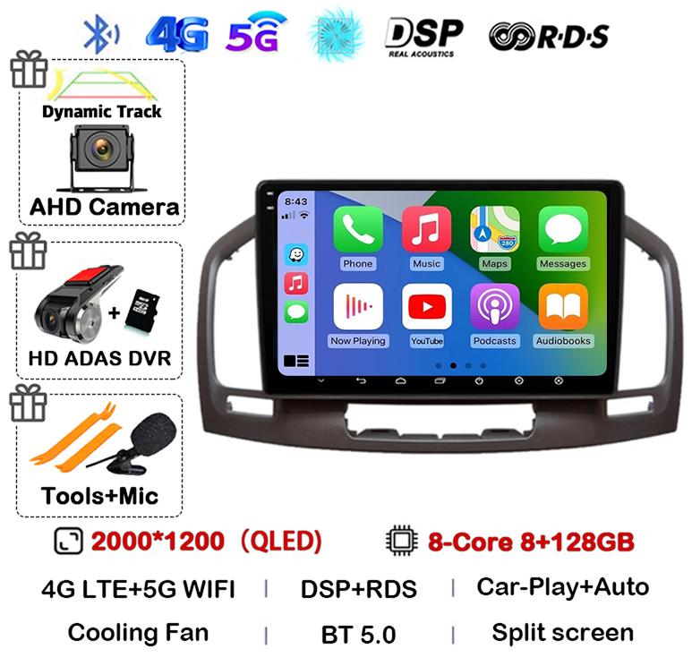 Android14 Carplay Auto для Buick Regal Opel Insignia 1 2009 2010 2011 2012 2013 Мультимедийный автомобильный радиоплеер Видео WIFI+4G стерео