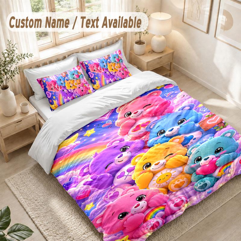 Care Bears Bedding Set, 1 Duvet Cover & 2 Pillowcases Soft Comfortable Bedroom Home Textile Decor