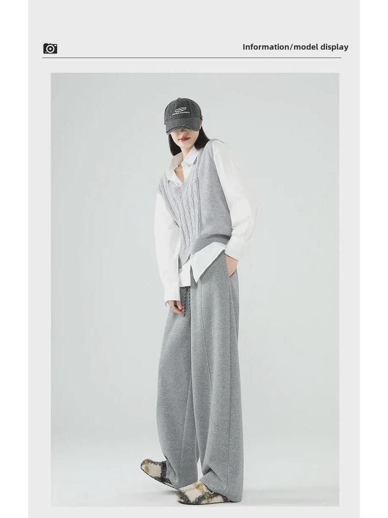 Женские серые широкие спортивные брюки - осень/зима 2024 года, стиль Yunrou Wutong