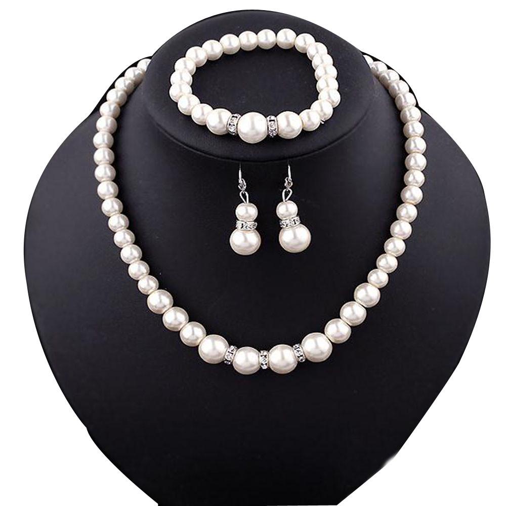 Natural Pearl Necklace Bracelet Earrings Fashion Jewelry Set