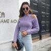 Winter Fall Women Fashion Off-shoulder Crop Sweater Slim Knitted Hollow Top