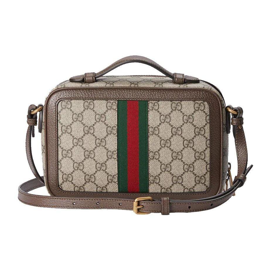Gucci Ophidia GG Supreme Mini Crossbody Bag Brown Leather Red Green Web Gold Hardware Daily Commute 739392-96IWT-8745