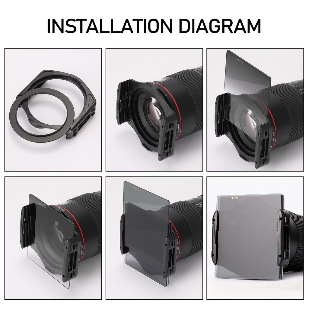 Набор квадратных нейтральных фильтров ND2+4+8+16 с кольцом-адаптером и держателем фильтров для фотосъемки