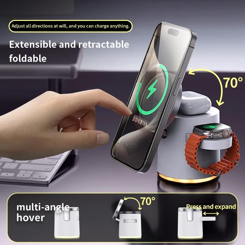 Новая беспроводная зарядка 3-в-1, станция быстрой зарядки, подставка, складной держатель для iPhone 16 15 14 Pro Max, AirPods, Watch