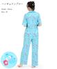 SAZAC Cosmic Hangyodon Shirt Powder Stretch Short Sleeve and Long Pants Loungewear Pajamas, Fabric, Women's Set, (Blue/L/SAN1953)