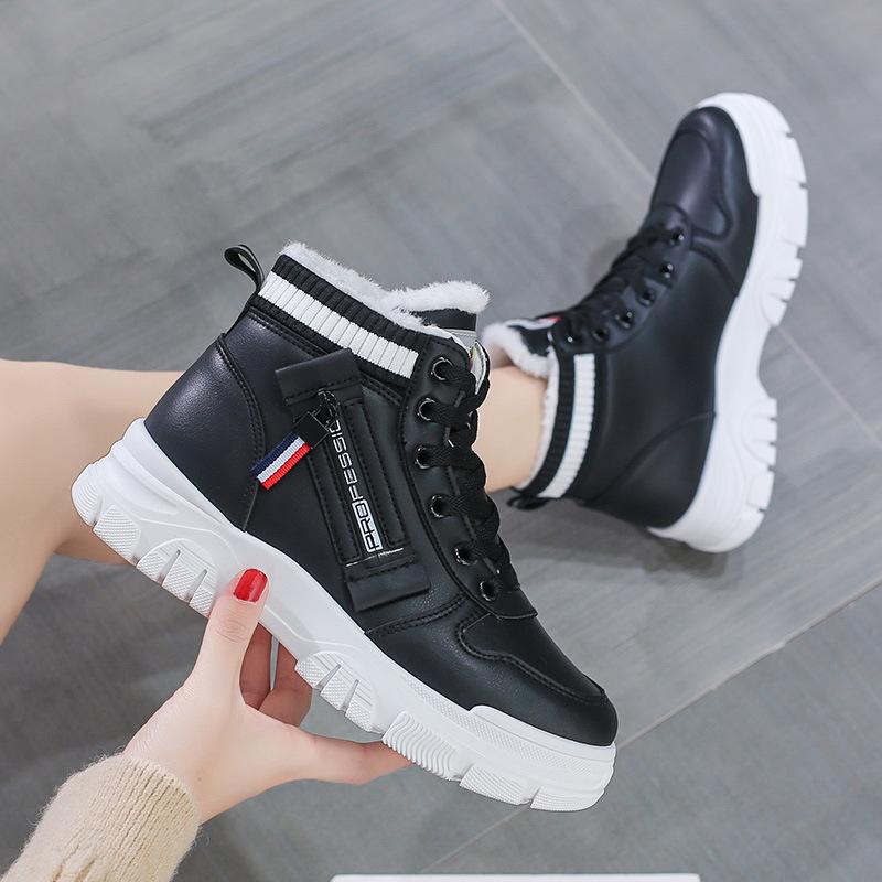 Plush Cotton Shoes for Women In Winter 2023 New High Top Boots Trendy and Versatile Student Flat Bottom Warm White Shoes