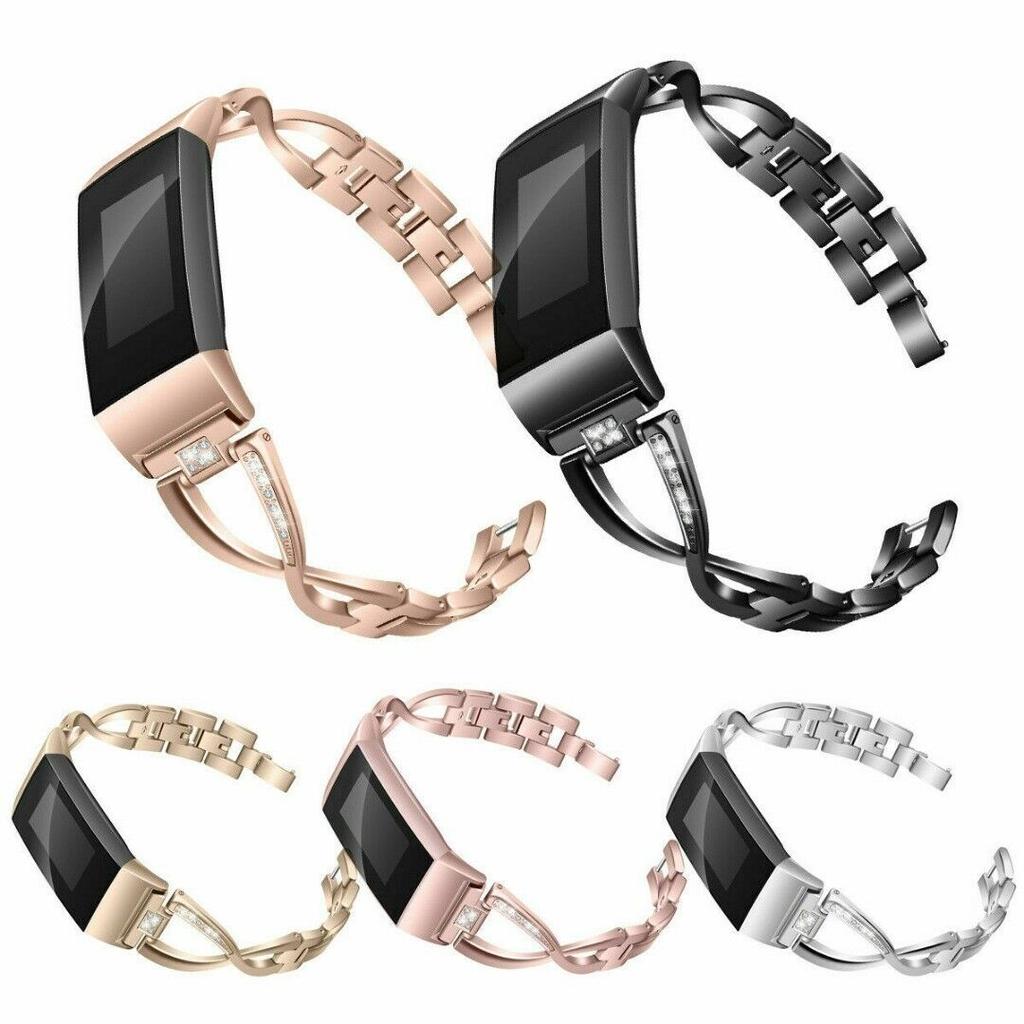 Diamond Decor Zinc Alloy Chain Watch Strap for Fitbit Charge 2
