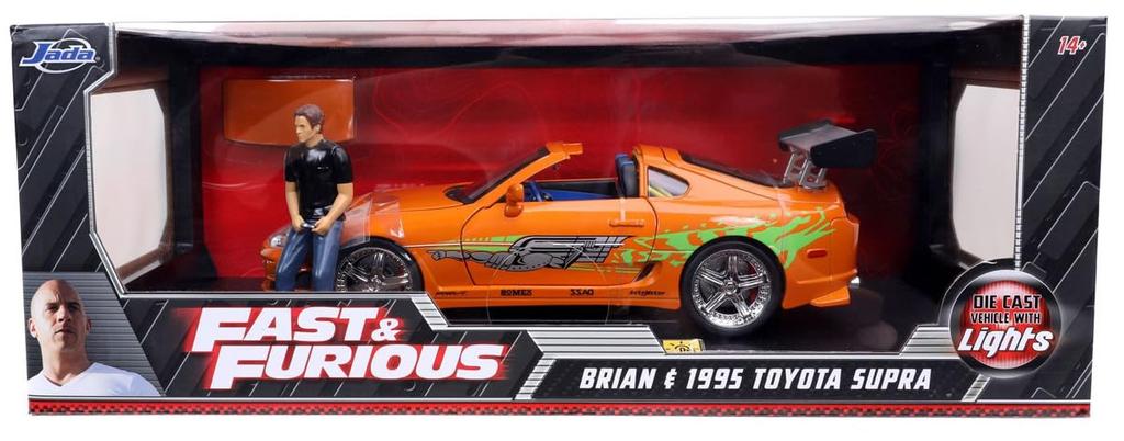 Jada Toys Fast and Furious Series 1995 Toyota Supra Orange with Brian Finished Product 1/18 F&F (Brian) Figure/Lighting