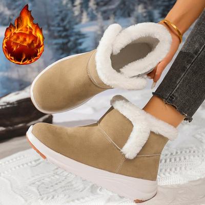 Модные зимние теплые короткие плюшевые сапоги для снега для женщин больших размеров на платформе, женские модные хлопковые ботинки из искусственной замши с нескользящей подошвой