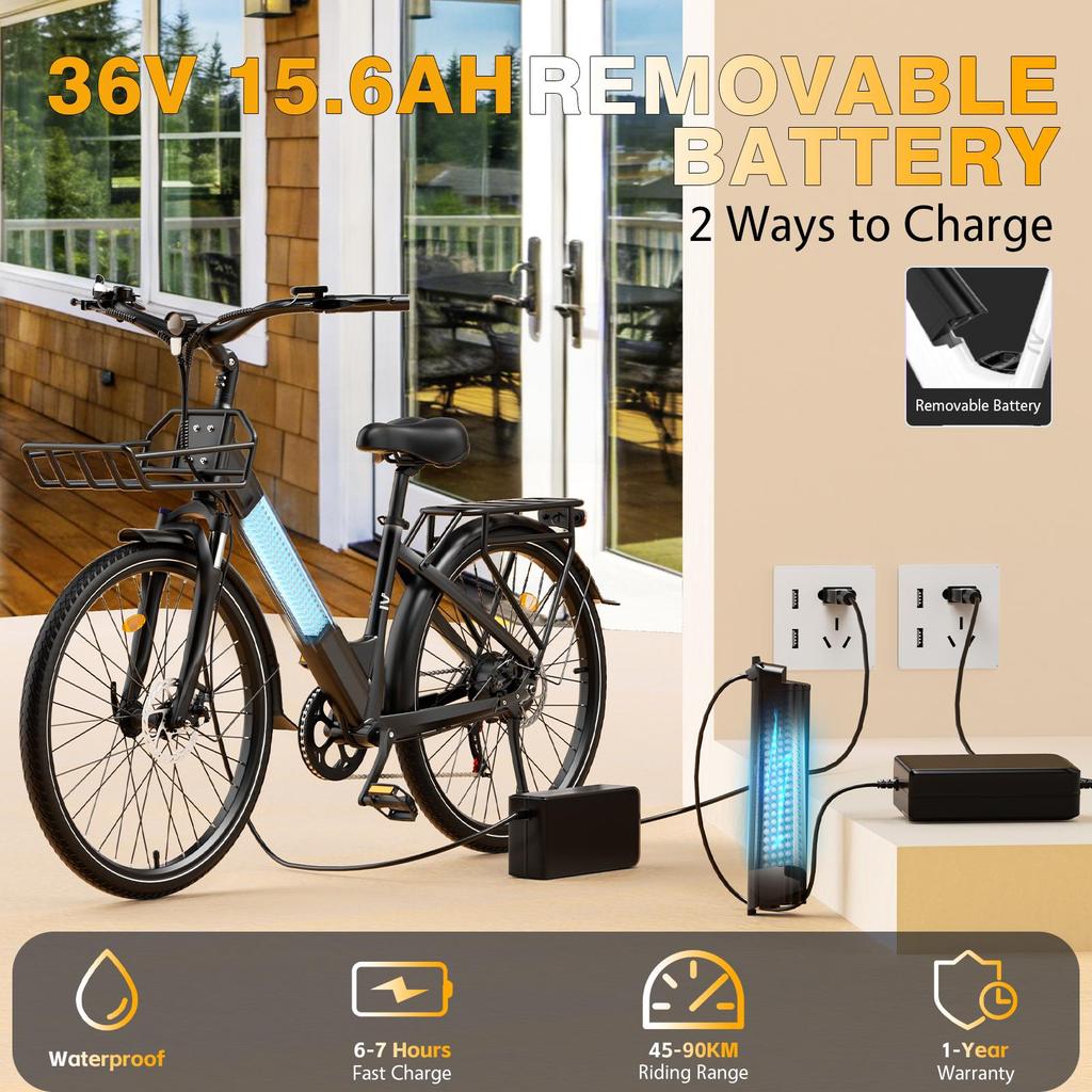 Electric Bicycle E‑BYCCO 28 inch Step‑Thru Removable 36V‑15.6Ah Battery V1- Black