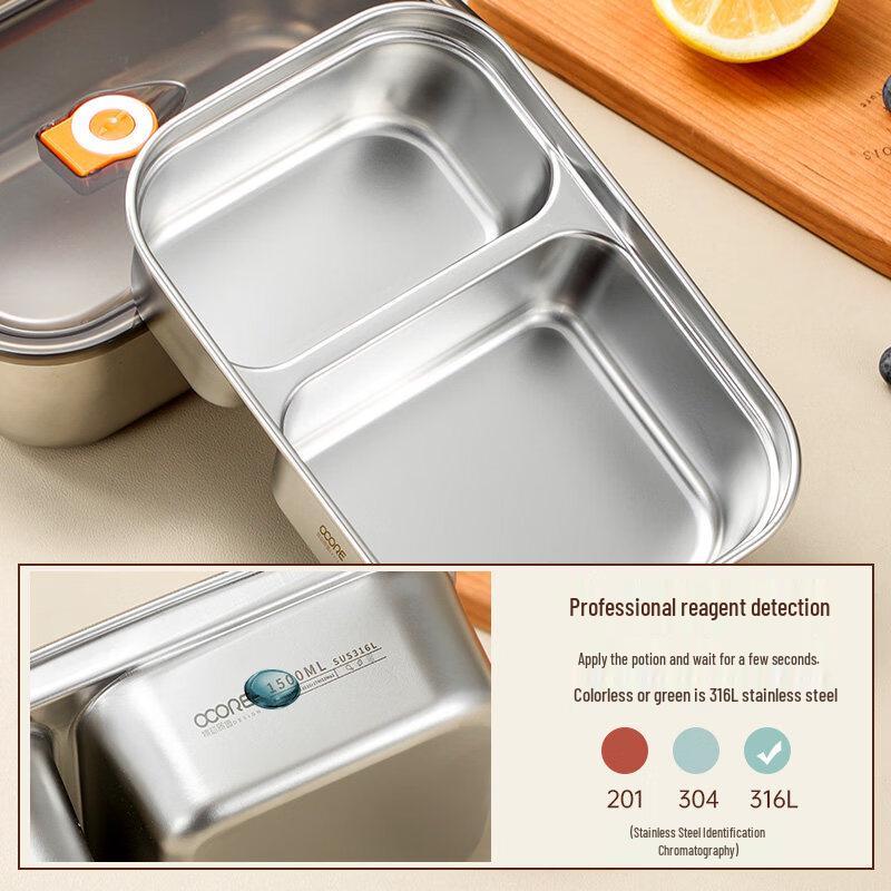 ZISIZ 316L Stainless Steel Microwave-Safe Divided Lunch Box