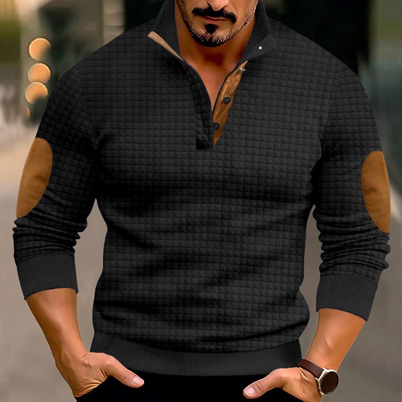 Модный мужской повседневный свитер с воротником-стойкой и длинным рукавом, с цветными блоками, с маленьким квадратным узором, трикотажный свитер
