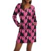 Women's Fashionable V-neck Long Sleeved Drawstring With Pocket Halloween Printed Casual Dress