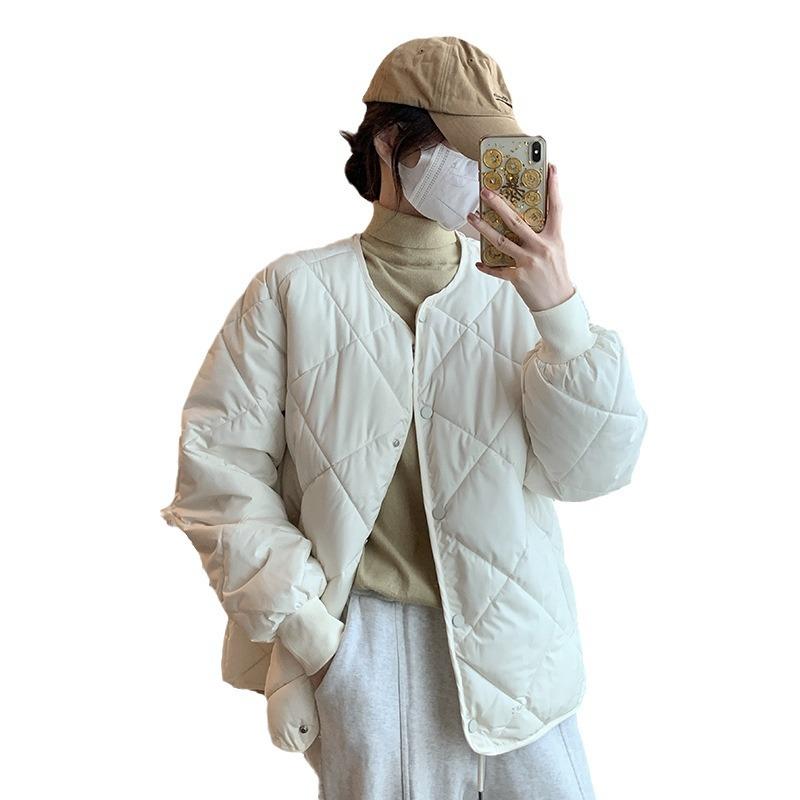 2025 осень и зима новая пуховая хлопковая куртка женская короткая в гонконгском стиле ромбовидная стеганая легкая хлопковая куртка свободная утепленная куртка куртка