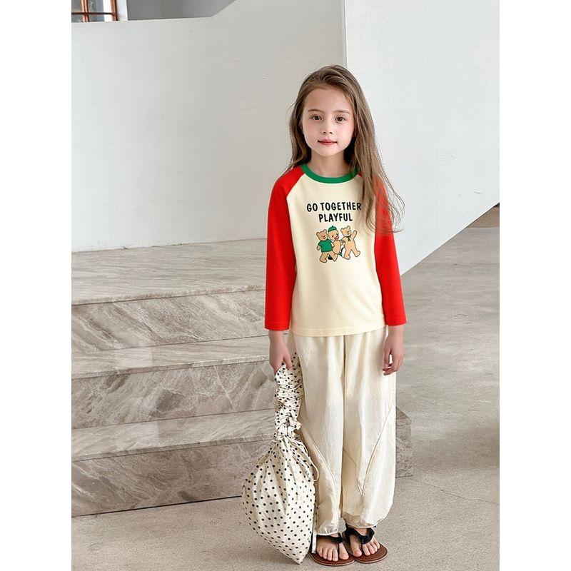 Brand Export Children's Clothing Autumn 2025 New Style Bear Casual Pure Cotton Base Shirt Girls Long-Sleeve T-Shirt Cartoon Print