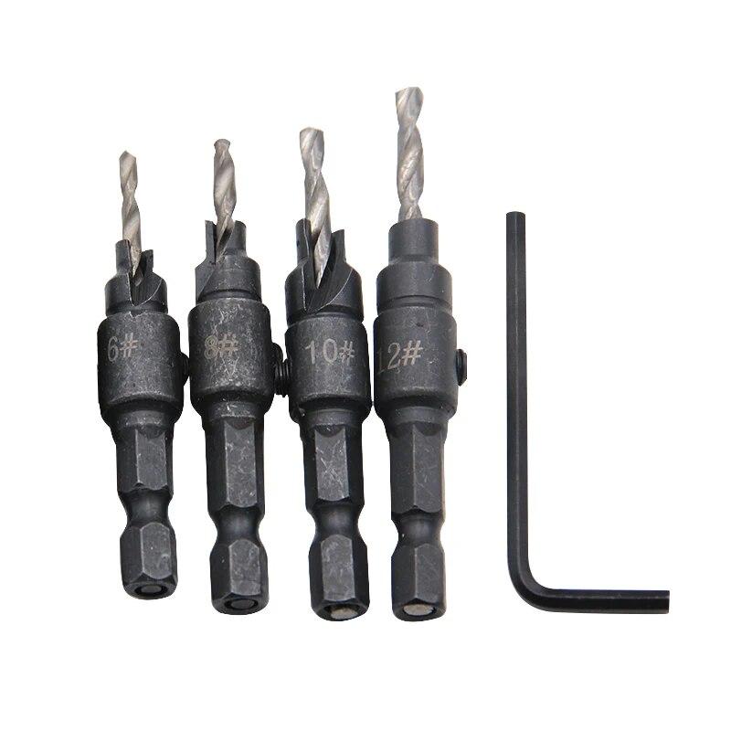 Набор из 4-х шестигранных потайных сверл с хвостовиком, открывалка для отверстий в дереве, сверло для конических отверстий, набор принадлежностей для фаски и обрезки