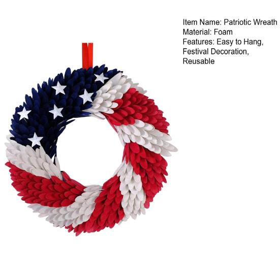 Венок ко Дню независимости США, патриотический, красный, белый, синий, венок с флагом США, настенная гирлянда для входной двери, украшение на праздник 4 июля