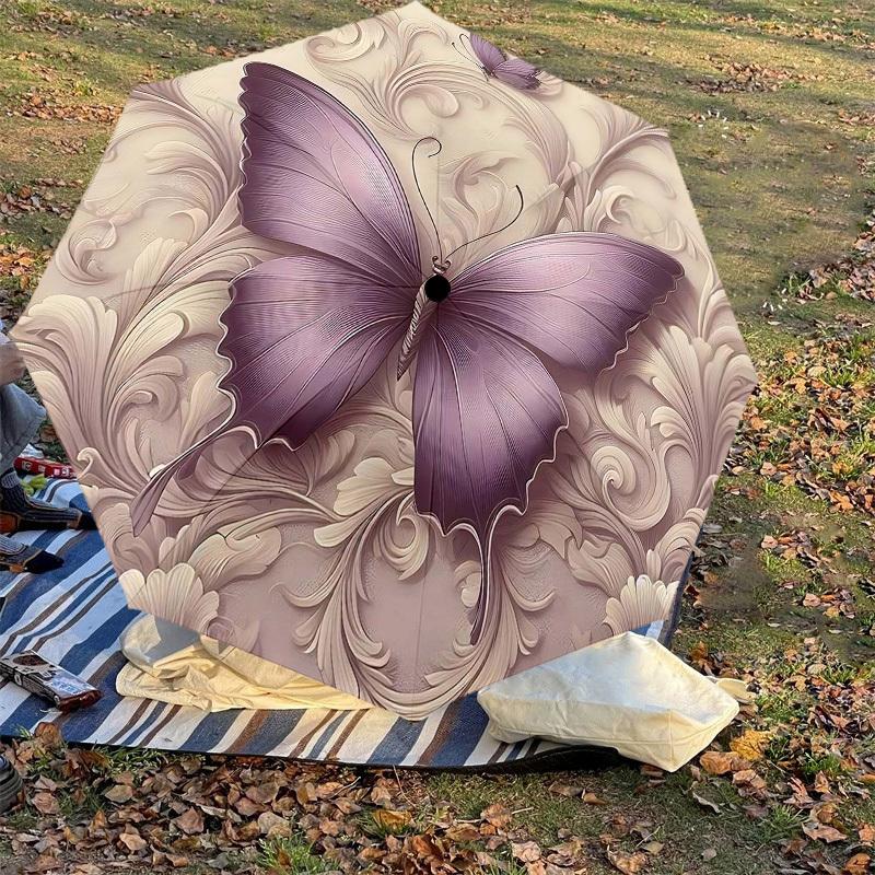 1PC Butterfly Floral Umbrella-8-Rib Reinforced Portable Folding Travel Suitable for All Seasons Outdoor Daily Use-H0385