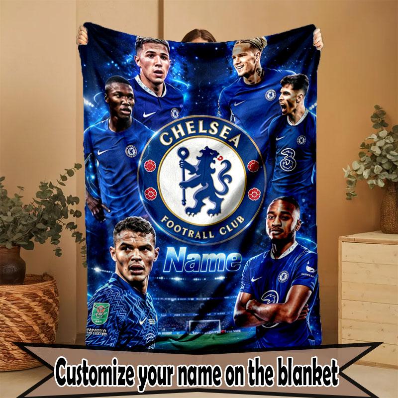 Custom Name Personalized Chelsea F.C Print Blanket, Home Decor, Bedroom, Sofa, Camping, Couch, Gifts for Birthday Christmas