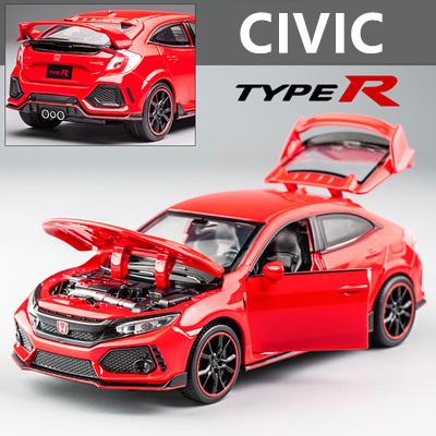 FIQ1 1:32 HONDA CIVIC TYPE-R Металлическая модель автомобиля Литье под давлением и игрушечные транспортные средства Металлическая модель спортивного автомобиля Звук и свет Коллекция Подарок для детей
