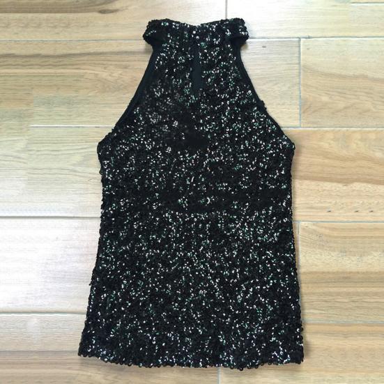 Женский топ с блестящими пайетками, с открытыми плечами, без рукавов, с бретелькой на шее, приталенный пуловер, сплошной цвет, сценическое выступление, клубный танцевальный топ, жилет