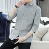 Классическая однотонная мужская рубашка, мужская повседневная рубашка с рукавом три четверти и лацканами, новая однобортная мужская блузка, тонкая рубашка для поездок на работу
