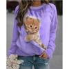Cat Print Long Sleeved Cute Round Neck Pullover Comfortable Casual Loose Plus Size Long Sleeve Women's Pullover