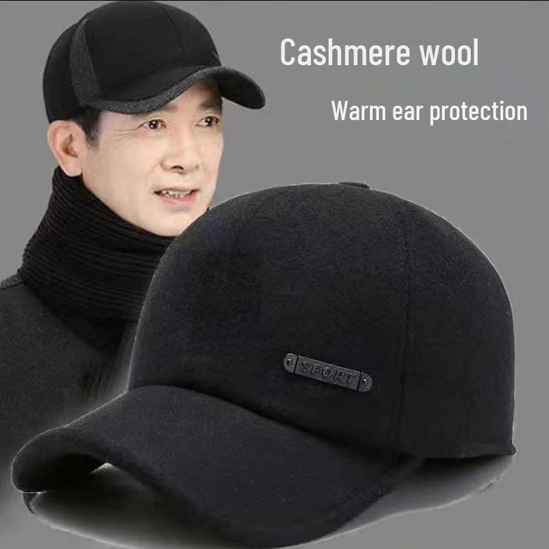 Men's Winter Wool Baseball Cap with Ear Protection for Middle-Aged/Elderly