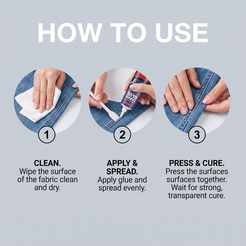 Fabric glue, suitable for cotton, denim, leather, handmade, home use, transparent, scraper glue