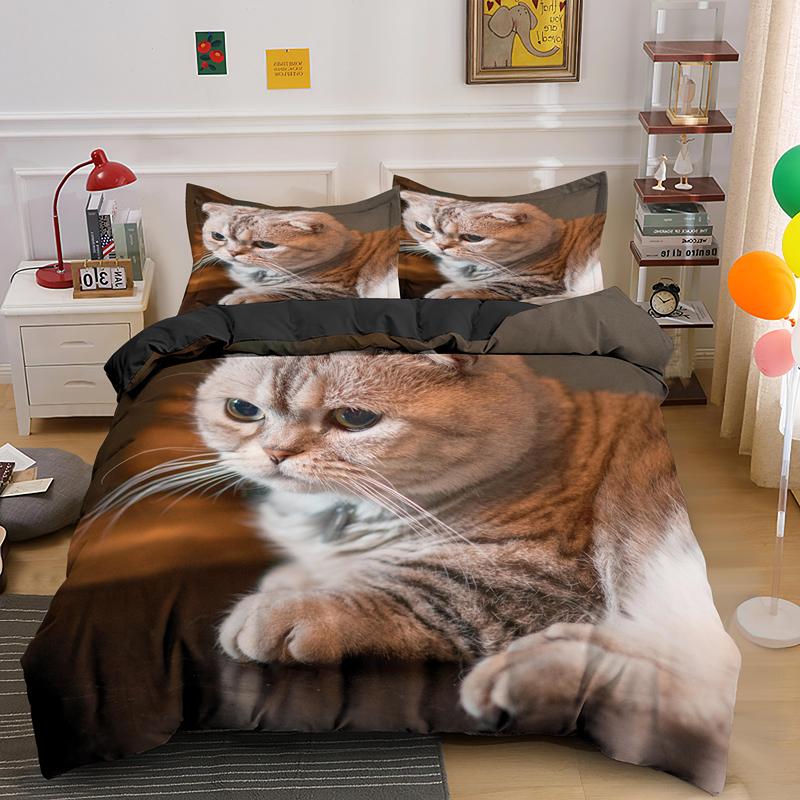 3D Cat Duvet Cover Set Twin Queen King Size Cute Animal Luxury Polyester Bedding Set For Kids Girls Adults Gift With PillowCase