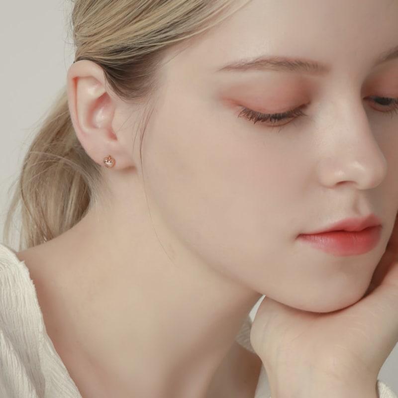 JEWNEL 14K rosegold Bold Heart Ring One-Touch Earrings