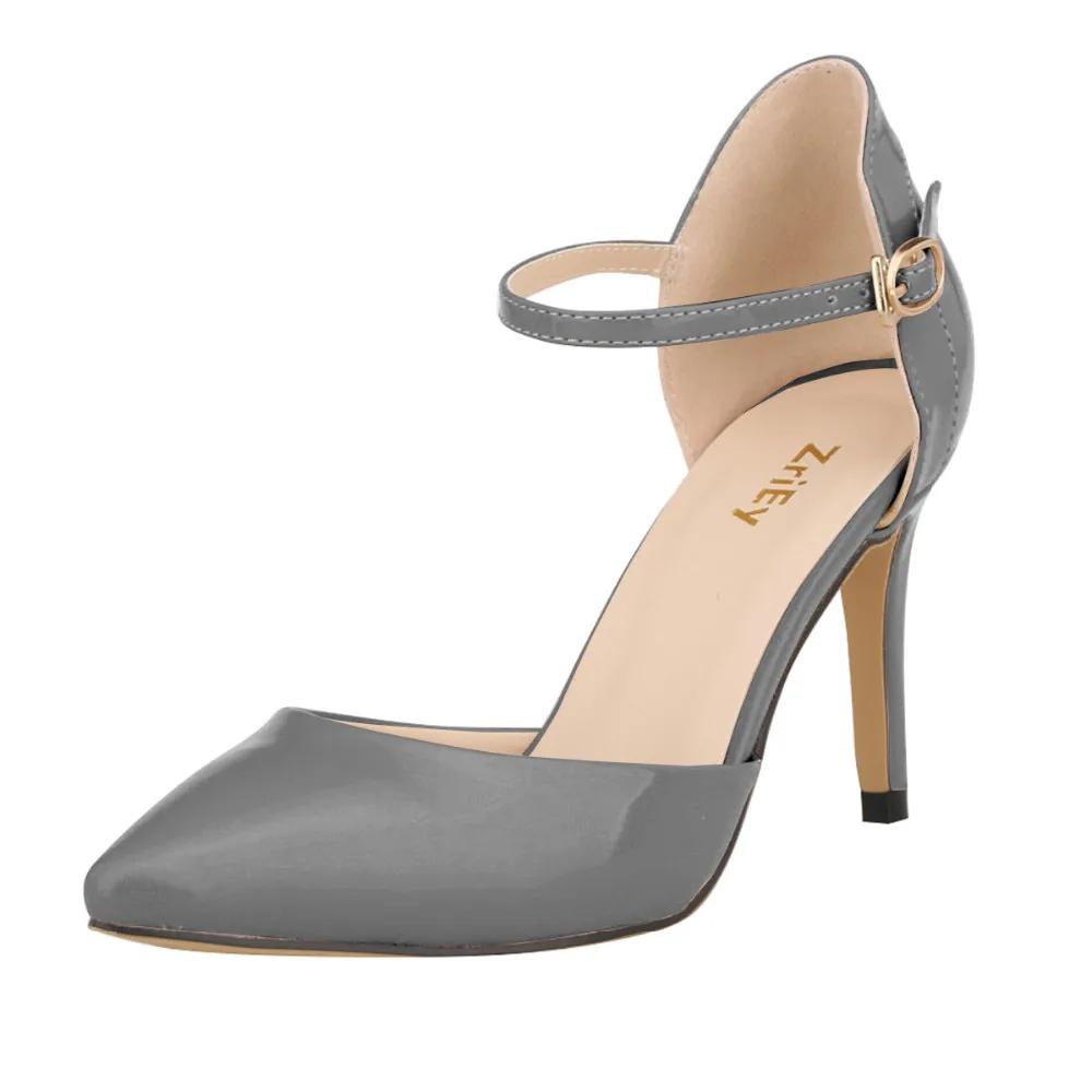 Новые женские туфли-лодочки с острым носком, лакированная кожа, высокие каблуки, сексуальные босоножки с ремешком на щиколотке, женские туфли для вечеринки и свадьбы, Femininos 952-7PA